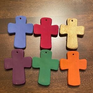 Handcrafted Clay Colorful Cross Holiday Ornaments Set